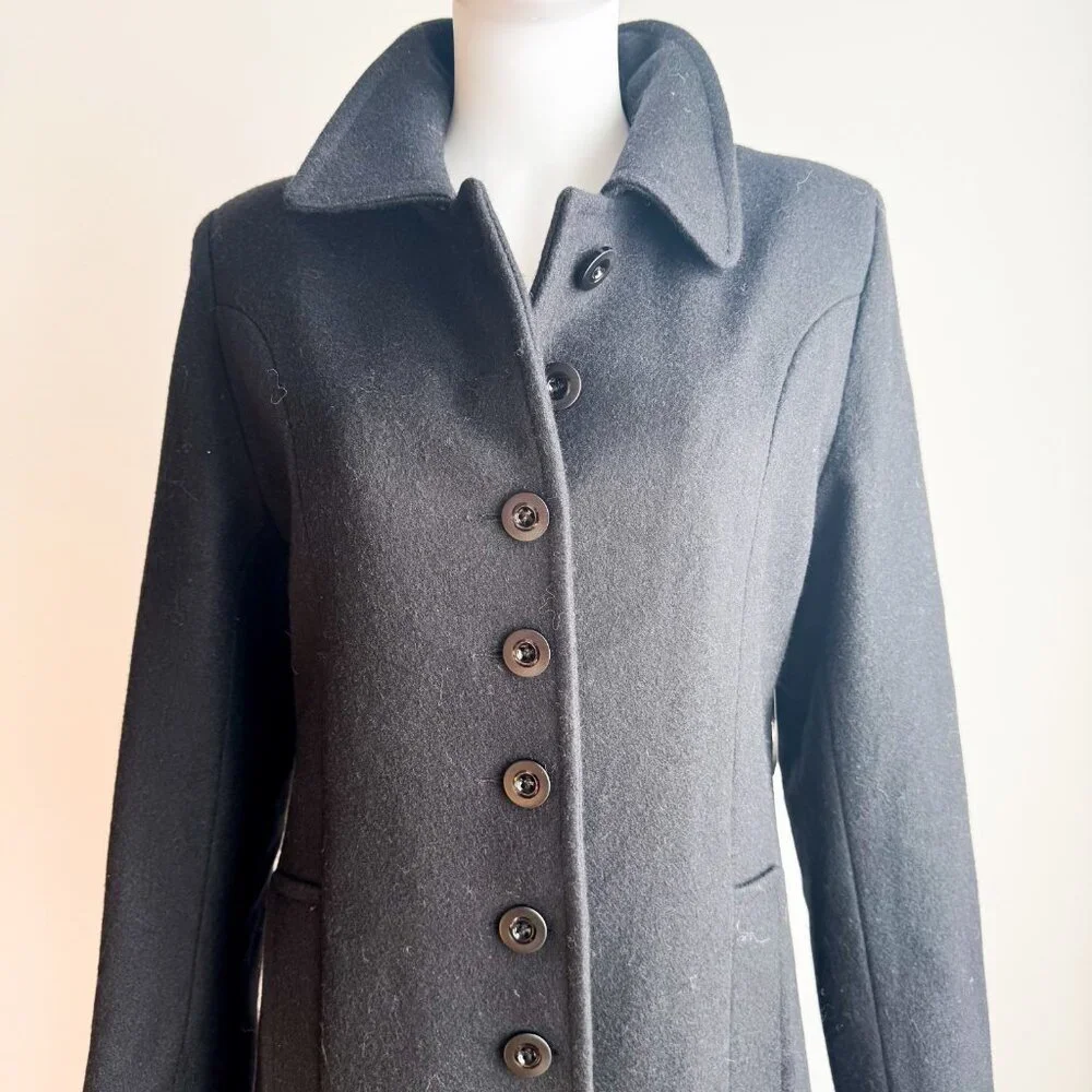 Vintage 90s Ellabee Deadstock Black Wool Blend Maxi Minimalist Coat 10 - Picture 5 of 8